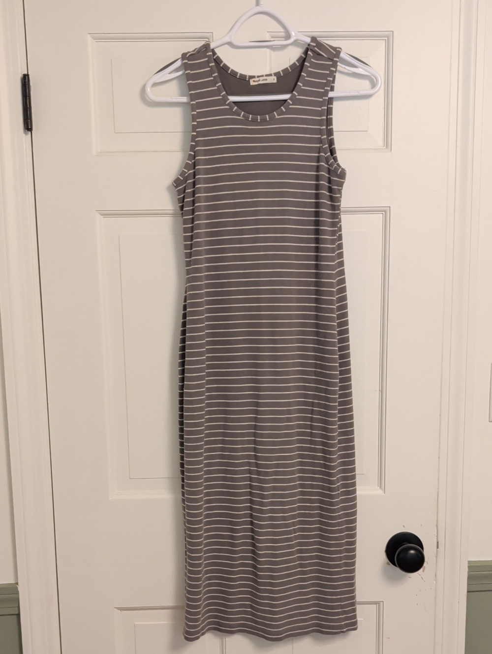 Marine Layer Taupe and White Striped Sleeveless Maxi Dress